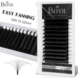 item search image for Befer Beauty Easy Fan Volume Eyelash Extensions 15-20mm PBT Matte Black Soft Easy Fanning Bloom Eyelashes Austomatic Flowering
