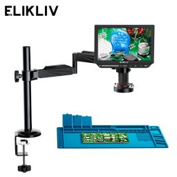 item search image for Elikliv EM4K Flex 4K Digital Soldering Microscope 2000X 10.1" HDMI Microscope for Electronics with Boom Arm Stand Ring Light
