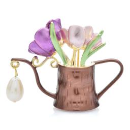 item search image for Wuli&baby Beauty Flower Watering Pot Brooches For Women Unisex High Quality Enamel Pearl Kettle Party Casual Brooch Pins Gifts