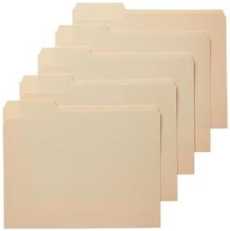item search image for Amazon Basics File Folders with Tabs for Filing, 1/3-Cut Tab, Assorted Positions, 8.5x11 inches, Letter Size, Manila, Pack of 100