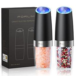 item search image for FORLIM Gravity Electric Salt and Pepper Grinder Set, Automatic Pepper Grinder Shakers Mill, Upgraded Batteries Powered Adjustable Coarseness with LED, One Hand Operation Perfect for Kitchen(Black)