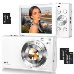 item search image for Digital Camera,Autofocus 4K Vlogging Camera for Photography with 32GB Card,48MP Portable Compact Point and Shoot Digital Camera for Teens Adult Beginner with 16X Zoom,Anti-Shake,2 Batteries(White)
