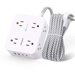 item search image for Surge Protector Power Strip - HANYCONY 8 Outlets 4 USB (2 USB C) Charging Ports, Multi Plug Outlet Extender, 5Ft Braided Extension Cord, Flat Plug Wall Mount Desk Charging Station for Home Office ETL