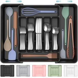 item search image for ukeetap Extra Large Expandable Silverware Organizer, BPA-Free Food-Safe Cutlery Flatware Organizer, Kitchen Utensil Drawer Organizer, Adjustable Silverware Holder for Spoons Forks Knives, Black
