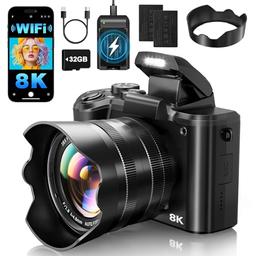 item search image for XNSIAKXA 8K Digital Cameras for Photography Autofocus 88MP WiFi Professional 16X Digital Zoom Photography Camera with Dual-Lens for YouTube with Lens Hood, Touch Screen, 2 Batteries & Charging Stand