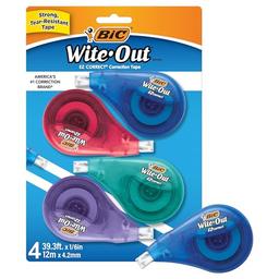 item search image for BIC Wite-Out Brand EZ Correct Correction Tape, 19.8 Feet, 4-Count Pack of White Correction Tape, Fast, Clean and Easy to Use Tear-Resistant Tape Office or School Supplies