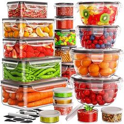 item search image for JSCARES 40 PCS Food Storage Containers with Lids Airtight (20 Lids &20 Containers) - Leakproof Meal-Prep Containers for Kitchen Storage Reusable Plastic Microwave/Dishwasher Safe with Labels & Pen