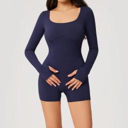 item search image for Women Rompers Short Sports Jumpsuit Long Sleeved Gym Set Yoga Clothes Workout One-piece Suit Female Outdoor Recreation Bodysuits