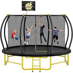 item search image for 16FT Pumpkin Trampoline for Adults ASTM Approved Outdoor Recreational Trampoline with Basketball Hoop Enclosure Net Yellow - Pe