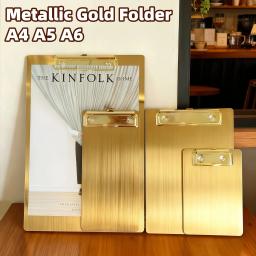 item search image for A4, A5, A6 metal gold folders, 430 stainless steel clipboards, document storage clips, writing boards, office supplies