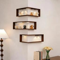 item search image for Wood Corner Shelf Wall 90 Degree Corner Suspended Wall Decoration Living Room Wall Sunny Corner Shelf Storage Rack Display Shelf