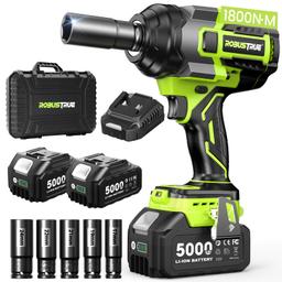 item search image for TEMU Robustrue Brushless Impact Wrench 1475ft-lbs(1800nm) High Torque - 2*5.0ah Battery & Fast Charger, Heavy-duty Impact Gun With Socket Set | Home Improvement Tools