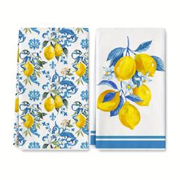item search image for TEMU 2pcs Sweetheart Lemon, Kitchen Themed Microfiber Absorbent Towel Set, Suitable For S, Super Absorbent, Fabric, , Perfect For Bathrooms And Kitchens