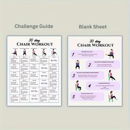 item search image for TEMU Poster For -day Chair Workout Set, Including A Chair Yoga Guide, Full Body Workout Guide, Chair Exercise Challenge, Summer Body Preparation, Chair Stretching, 2pcs Set, 8x10 Inch Unframed, 2d